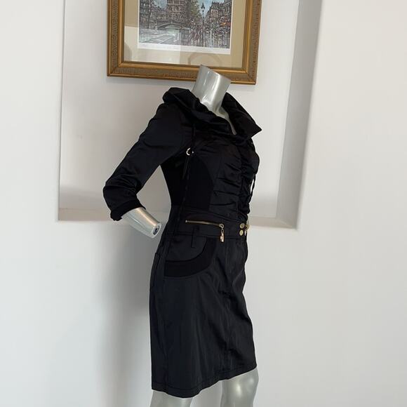 SVELTO STELLA Black Shirt Dress 3/4 Sleeves Zippers Detail Size EUR 42 - Picture 6 of 13